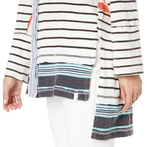 Free People We The Free School House Stripe Oversized Button Up Top SZ XS - Picture 3 of 9